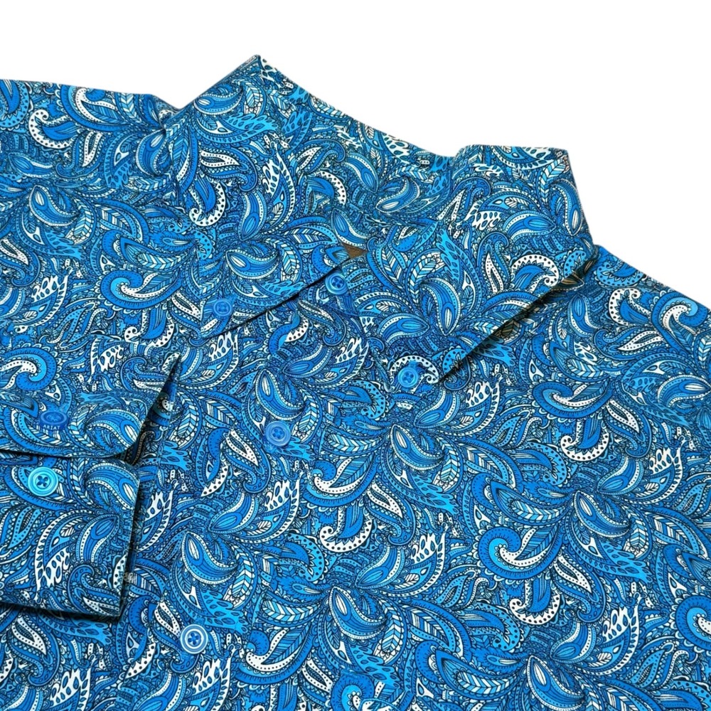 Ariat Mens Large Blue Paisley Western Button Down Long Sleeve Cotton Shirt